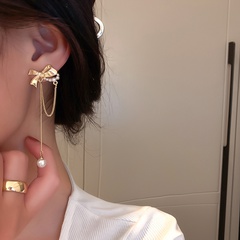 Korean pearl bow tassel earrings 2021 new trendy temperament simple cold wind net red earrings