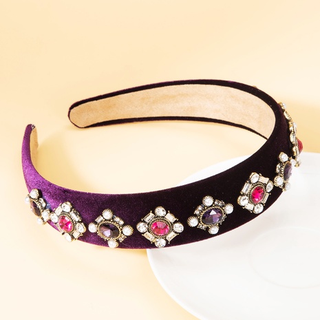 Diadema ancha de flores de diamantes de tela púrpura de moda's discount tags
