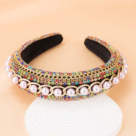 Diadema decorativa de perlas grandes de cadena colorida de moda's discount tags