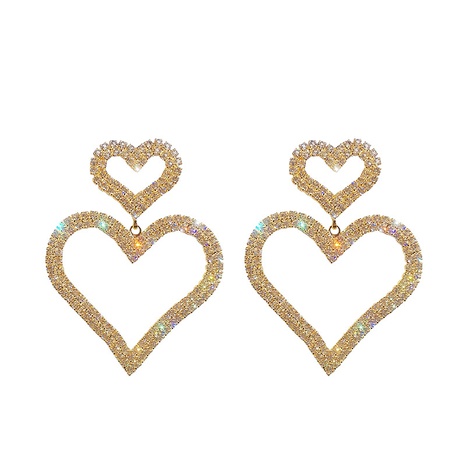 fashion inlaid rhinestone hollow double heart earrings wholesale NHJBY643060's discount tags