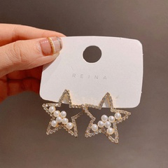 fashion pentagram star set pearl alloy stud earrings