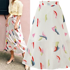 Floral Chiffon Skirt Mid Length Elastic Swing Skirt