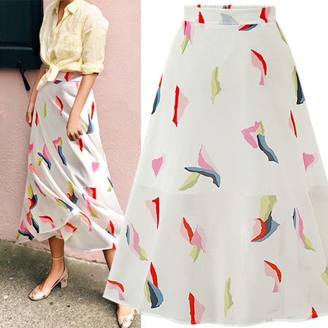 Floral Chiffon Skirt Mid Length Elastic Swing Skirt's discount tags