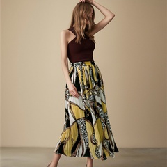 Floral Chiffon Folded Skirt Mid-Length Printed Swing Skirt