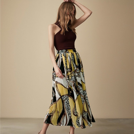 Floral Chiffon Folded Skirt Mid-Length Printed Swing Skirt NHSHX648134's discount tags