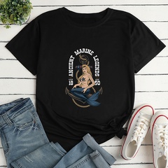 Fashion Letter Mermaid Print Ladies Loose Casual T-Shirt