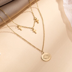 new stainless steel fashion double layered cross round devil eye pendant clavicle chain