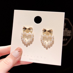 new bow heart earrings female Korean pearl copper earrings wholesale