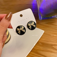 popular black circle simple bow alloy earrings wholesale