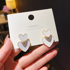 fashion white double heart-shaped alloy earrings wholesale