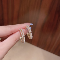 fashion C-shaped semicircle earrings women's diamond-studded pearl earrings