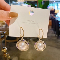 Korean style fashion full diamond circle copper inlaid pearl earrings wholesale
