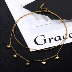 fashion double star five-pointed star oil drop stainless steel sequins collarbone chain