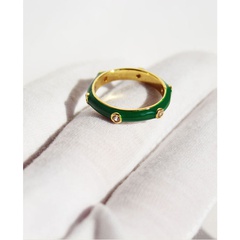simple micro-inlaid zircon retro enamel green drop glaze stacked joint copper ring