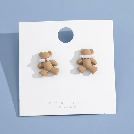 retro cute imitation pearl bear resin earrings wholesale's discount tags