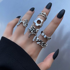 metal dark gothic style hip-hop angel butterfly star moon dice flower alloy ring 6-piece set
