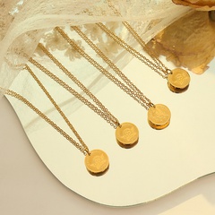 Round card retro angel pendant design titanium steel 18K gold necklace