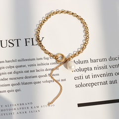 fashion tassel baroque freshwater pearl titanium steel bracelet wholesale