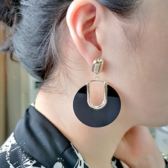 Fashion Korean exaggerated geometric round black alloy earrings
