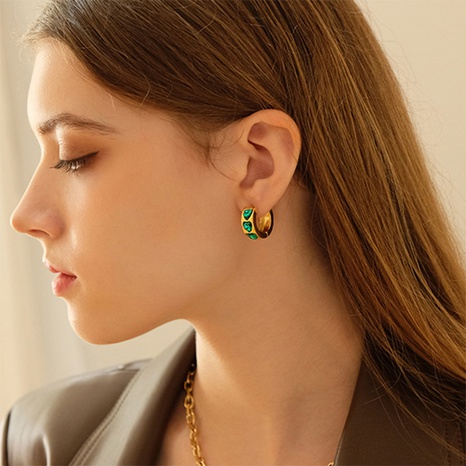 Hoop earrings female retro geometric green rhinestone copper earrings's discount tags