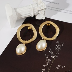 Pearl earrings female retro circle pearl drop earrings new copper earrings