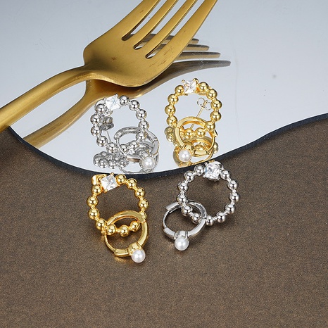 fashion inlaid pearl sense circle copper earrings wholesale NHGI644197's discount tags
