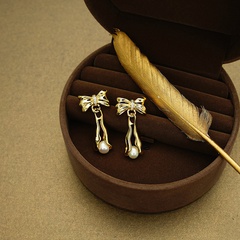 Pearl earrings female Korean 18K gold plated copper bow earrings wholesale