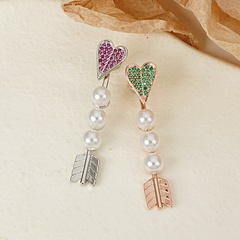 Pearl earrings female heart niche arrow copper long earrings wholesale