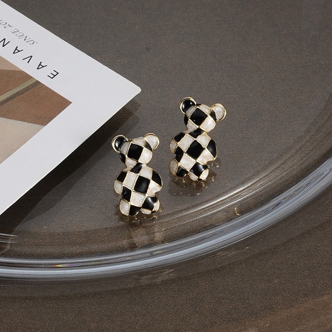 Fashion Contrast Color Black Bear Copper Stud Earrings Wholesale NHGI644236's discount tags