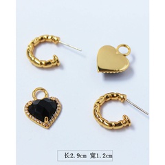Vintage black onyx gemstone heart c-shaped copper earrings wholesale