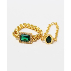 retro fashionable vintage emerald zircon chain stacking joint fashion index finger copper ring
