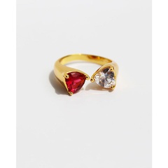 Jewelry Vintage Heart Shaped Zircon Asymmetric Open Adjustable Ring Copper Gold Plated