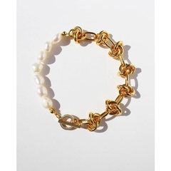 fashion knotted thick chain freshwater pearl stitching chain copper bracelet