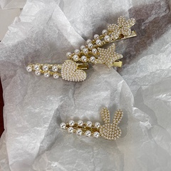 fashion pearl flower bunny hairpin female bangs metal duckbill clip