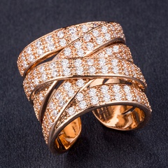 fashion exaggerated luxury ladies copper inlaid zircon gold-plated open ring
