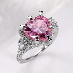 new hand ornaments heart-shaped simulation pink diamond zircon female wedding proposal copper ring