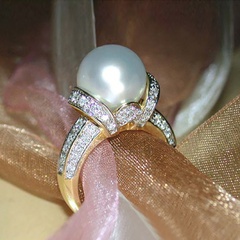 new zircon pearl gold-plated copper ring women's exquisite wedding jewelry wholesale