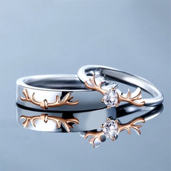 fashion simple elk horn shape two-color copper inlaid zircon combination copper ring