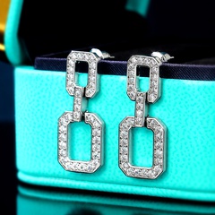 fashion block chain micro-set zircon simple rectangular copper earrings