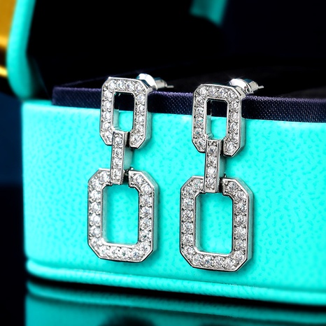 fashion block chain micro-set zircon simple rectangular copper earrings's discount tags