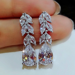 fashion medium and long zircon leaves drop-shaped zircon ear jewelry