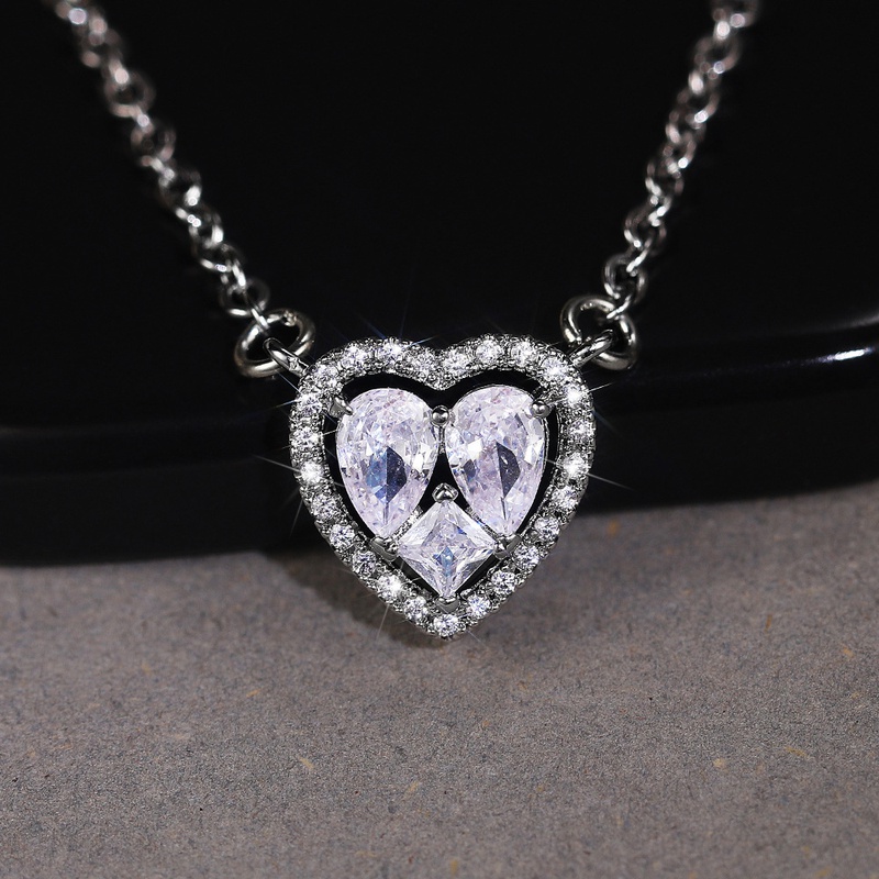 simple geometric heartshaped inlaid zircon copper necklace