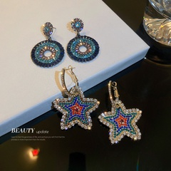 fashion diamond zircon circle five-pointed star earrings exaggerated earrings women
