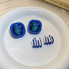 Immergrünblaue Diamantohrringe Koreanische geometrische Ohrringe für Frauen