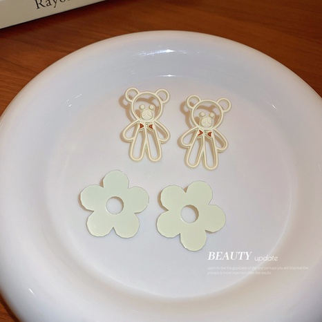 fashion hollow flower bear earrings Korean sweet stud earrings wholesale's discount tags