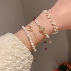 Fashion Pearl Braided Fashion Fishtail Bee Double Layer Bracelet