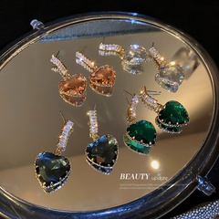 Korean metal zircon crystal heart earrings exaggerated geometric earrings