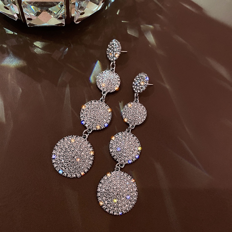fashion full diamond geometric circle long earrings exaggerated alloy earrings