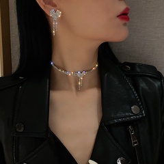 fashion full diamond heart tassel alloy earring necklace Korean fashion jewelry