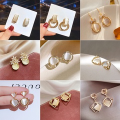 Korean new earrings geometric opal earrings fashion new alloy earrings